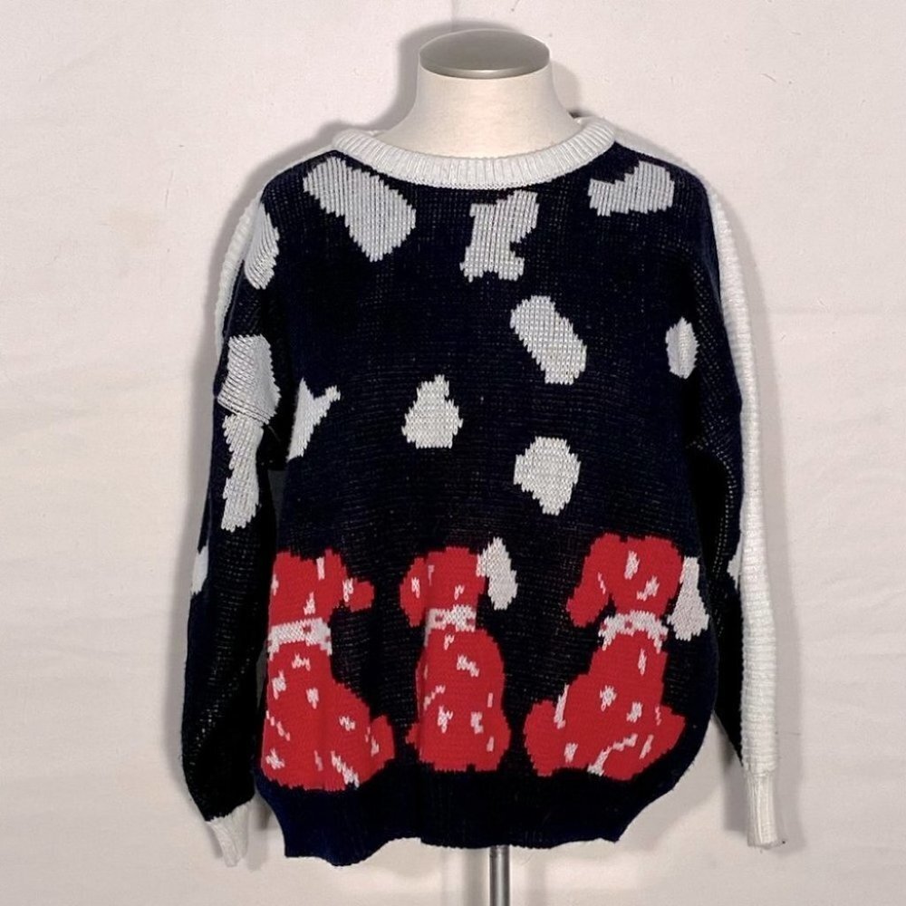 Vintage KAOS Black White Red Puppy Sweater S